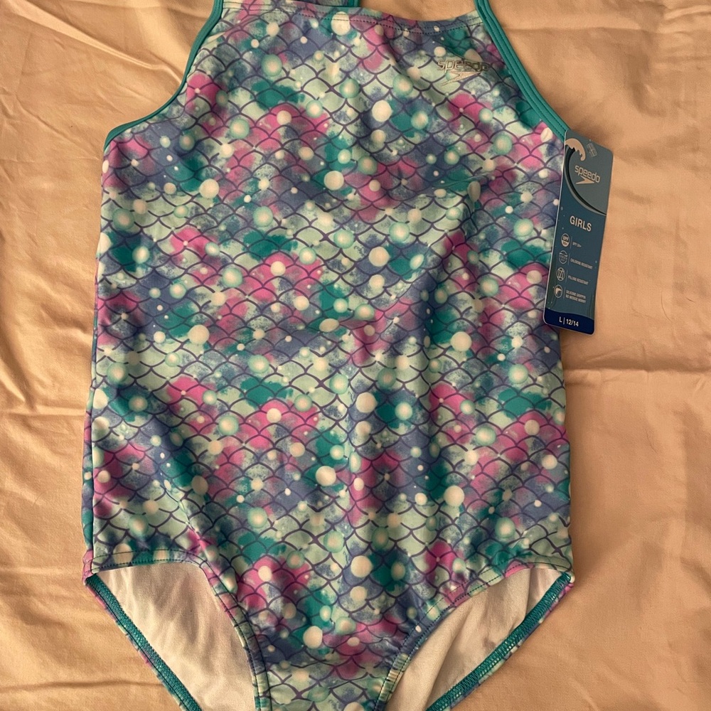 NWT Girls Speedo Mermaid One-Piece Swimsuit Size L 12/14